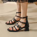 Sandalias vintage con tacón alto y puntera cuadrada - Zura