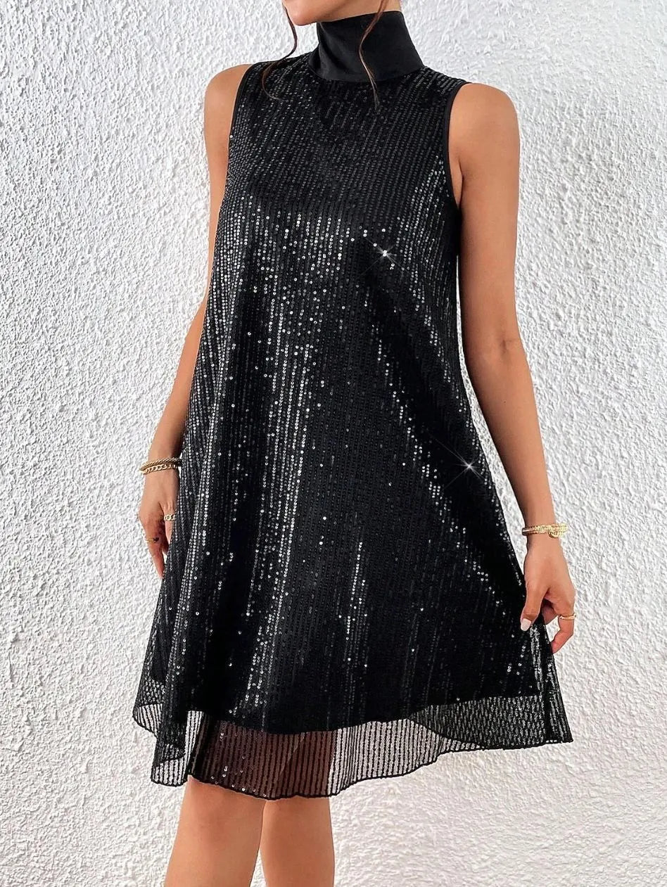 Vestido para mujer con lentejuelas y cuello alto - Lareine