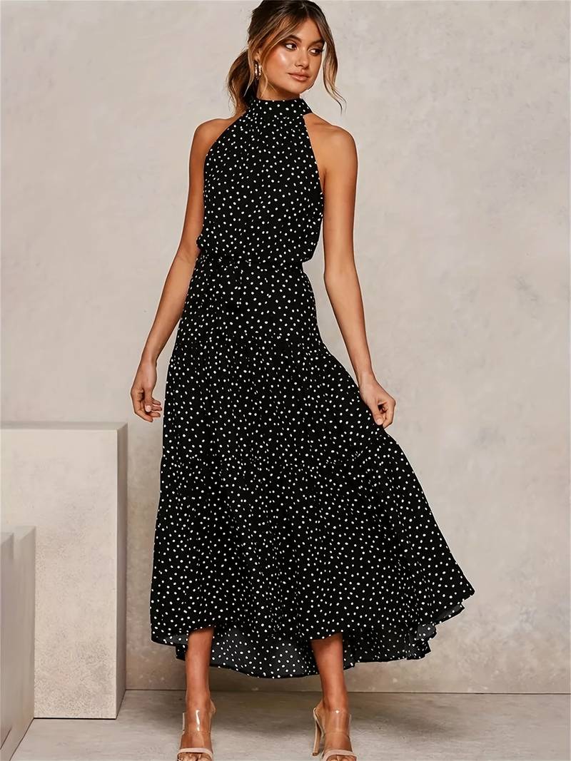 Cerelia - Vestido sin mangas con escote joya y lunares