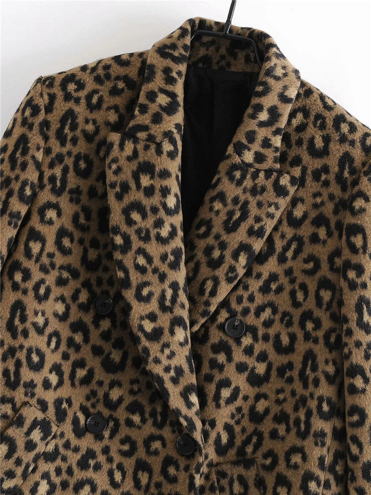 Abrigo de leopardo para mujer de corte recto con solapas - Frida