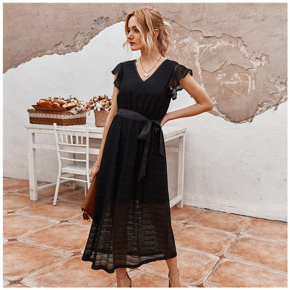Vestido midi mujer gasa texturizada corte evasé - Adriana