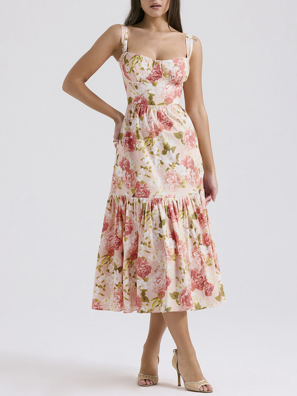 Fryda - Suave vestido floral halter midi