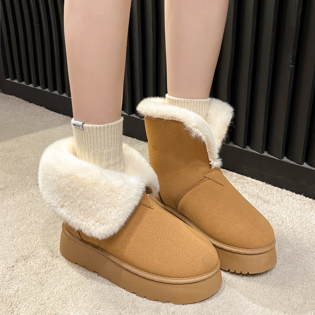 Botines para mujer estilo invernal con borde afelpado - Saivelle