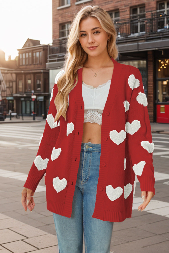 Cárdigan de punto con estampado de corazones - Ailith