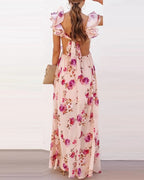 Sofía - Vestido Largo de Verano con Espalda Descubierta y Estampado Floral