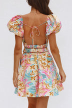Vestido corto mujer estampado floral escote fruncido - Valeria