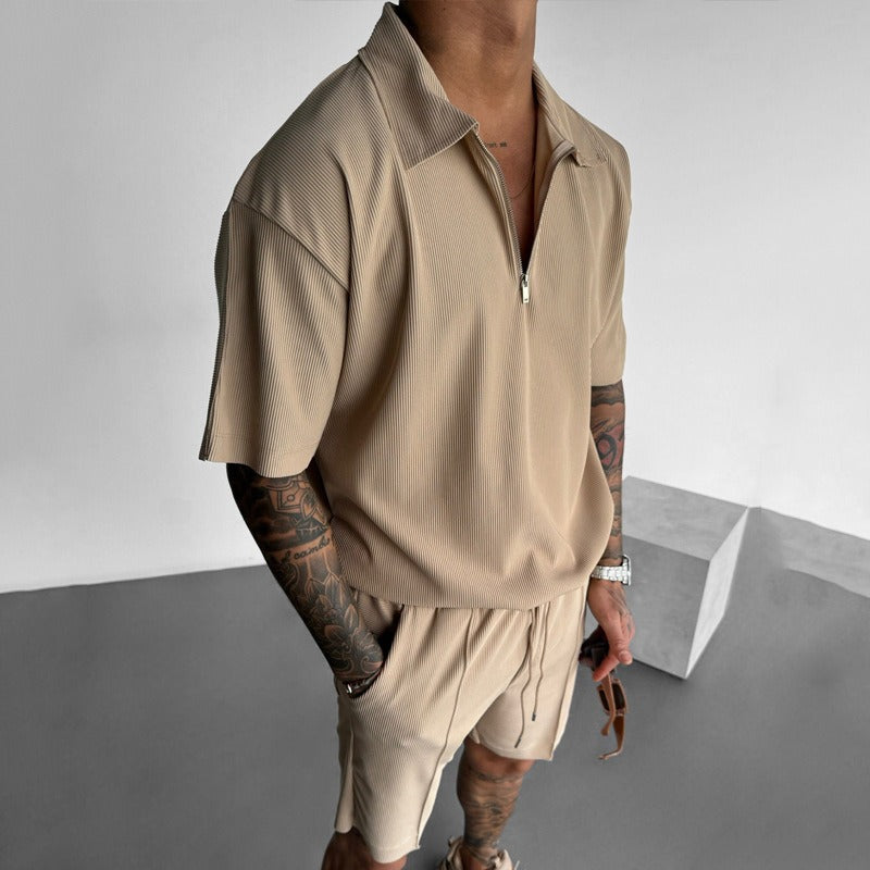 Conjunto para hombre de tejido acanalado con cremallera estilo casual - Iker