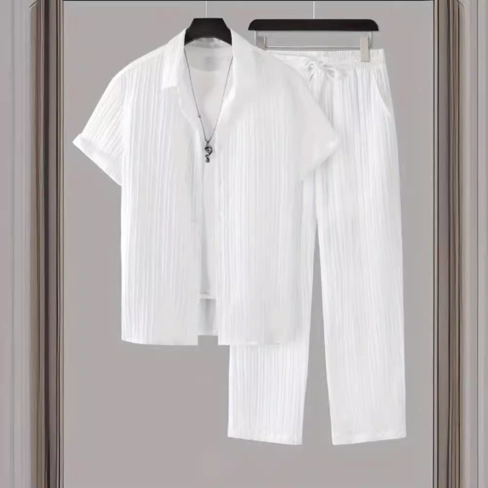 Conjunto para hombre de tela plisada estilo casual relajado - Damián