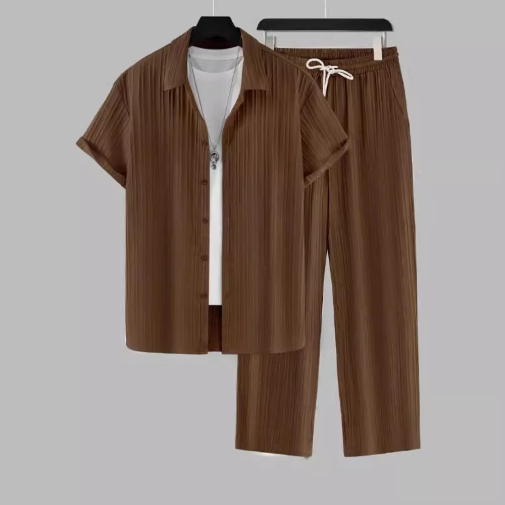 Conjunto para hombre de tela plisada estilo casual relajado - Damián