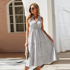 Vestido midi mujer sin mangas estilo camisero a rayas - Estela