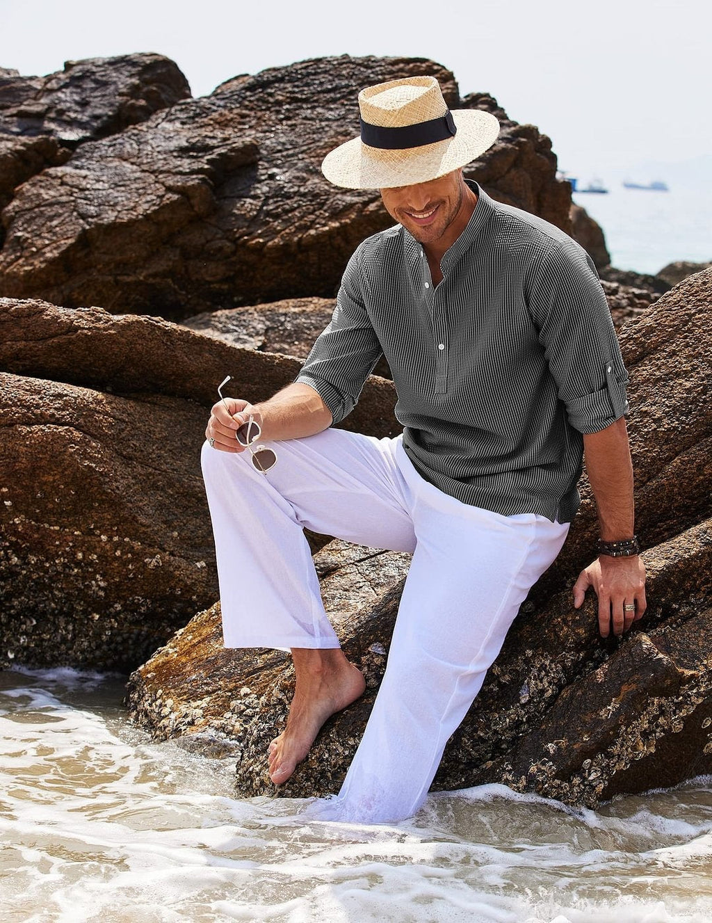 Camisa para hombre cuello mao algodón ligero estilo casual - Adrián
