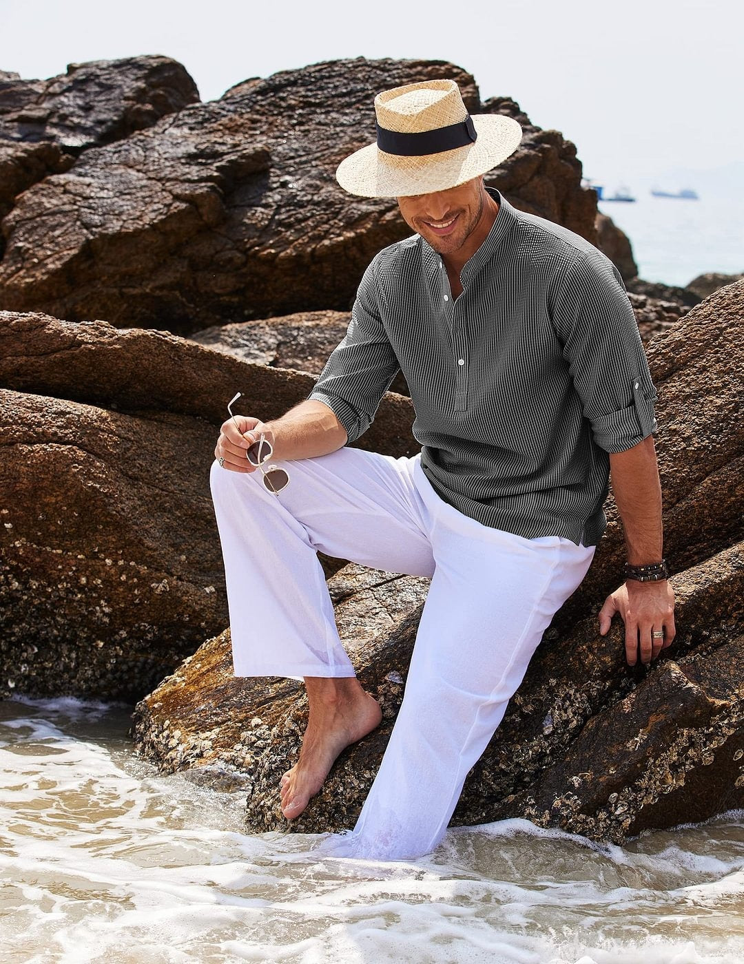 Camisa para hombre cuello mao algodón ligero estilo casual - Adrián