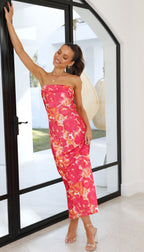 Vestido largo floral sin tirantes para mujer - Kaia