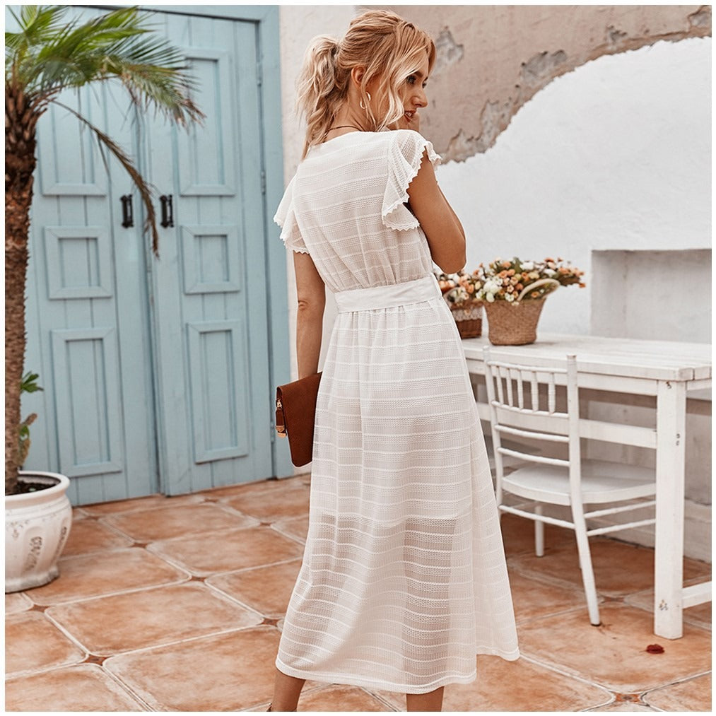 Vestido midi mujer gasa texturizada corte evasé - Adriana