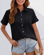 Lena - Blusa monocolor con cierre de botones y mangas cortas