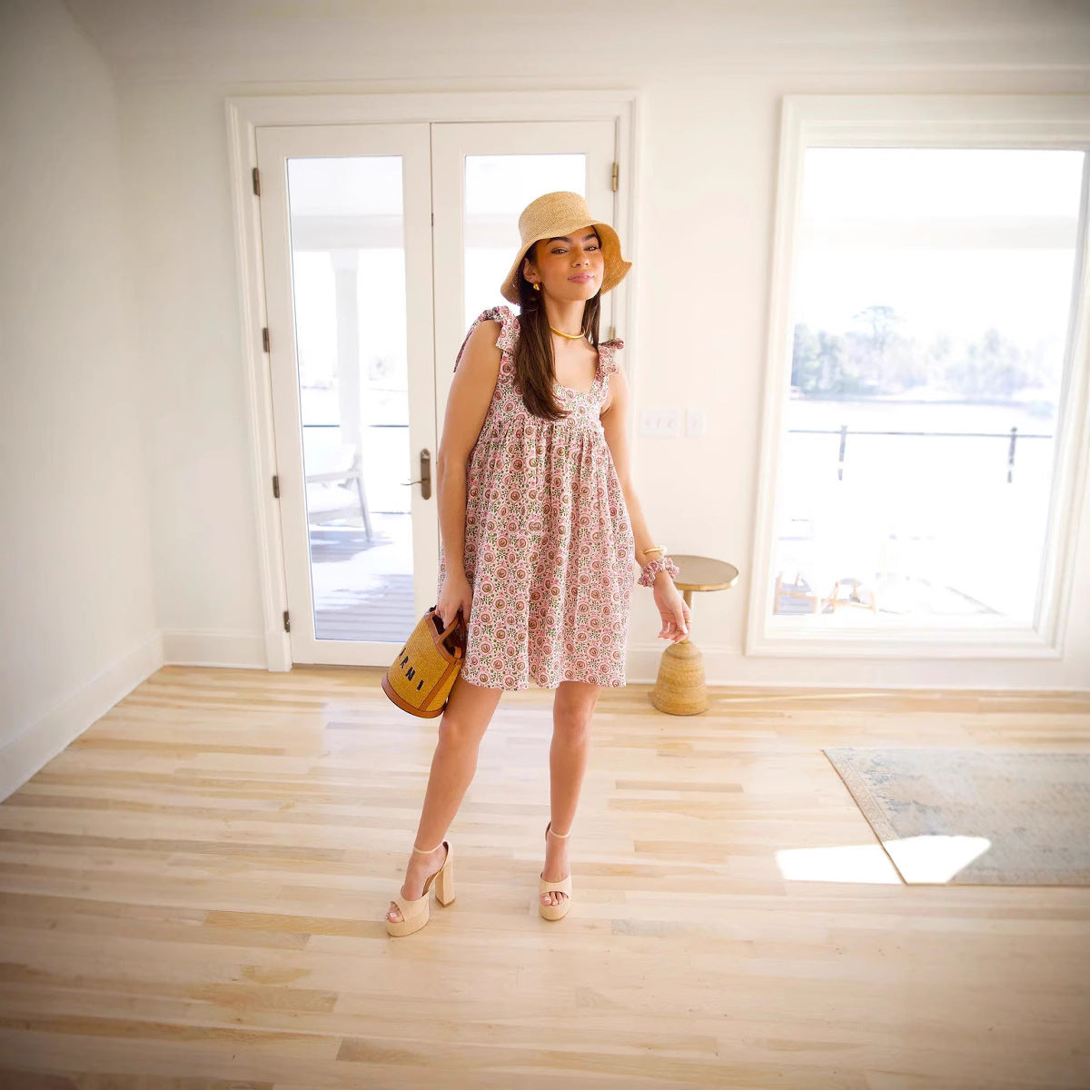 Vestido corto estampado con lazos de verano para mujer - Lany