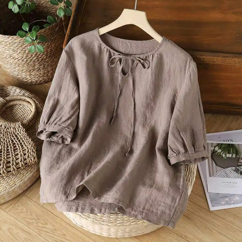 Jazmy - Blusa de lino de manga para mujer