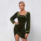 Vestido color verde en efecto terciopelo - Nauwe