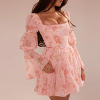 Danys - Vestido Mini Rosa con Estampado Floral y Estilo Dulce