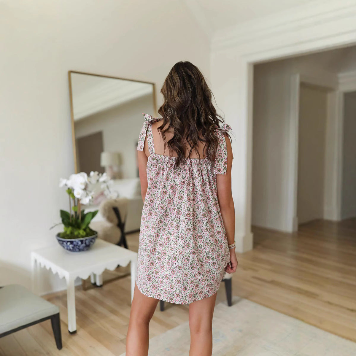 Vestido corto estampado con lazos de verano para mujer - Lany