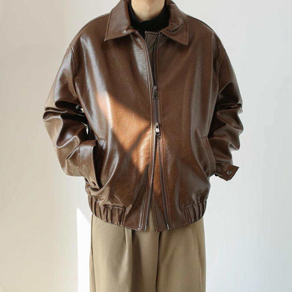 Chaqueta corta de cuero con cremallera para hombre - Emar