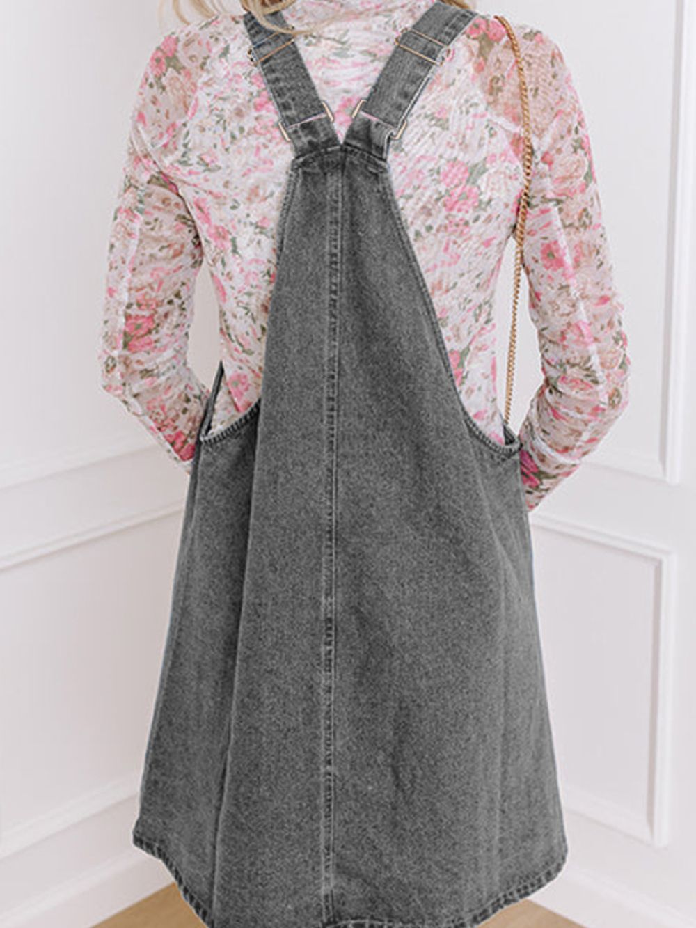 Ariane - Vestido peto vaquero con tirantes anchos y botones