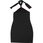 Vestido corto mujer cuello halter con detalle decorativo - Aurora