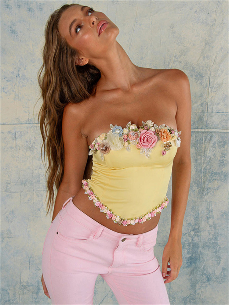 Evy - Top Corsé Vintage Raso Amarillo