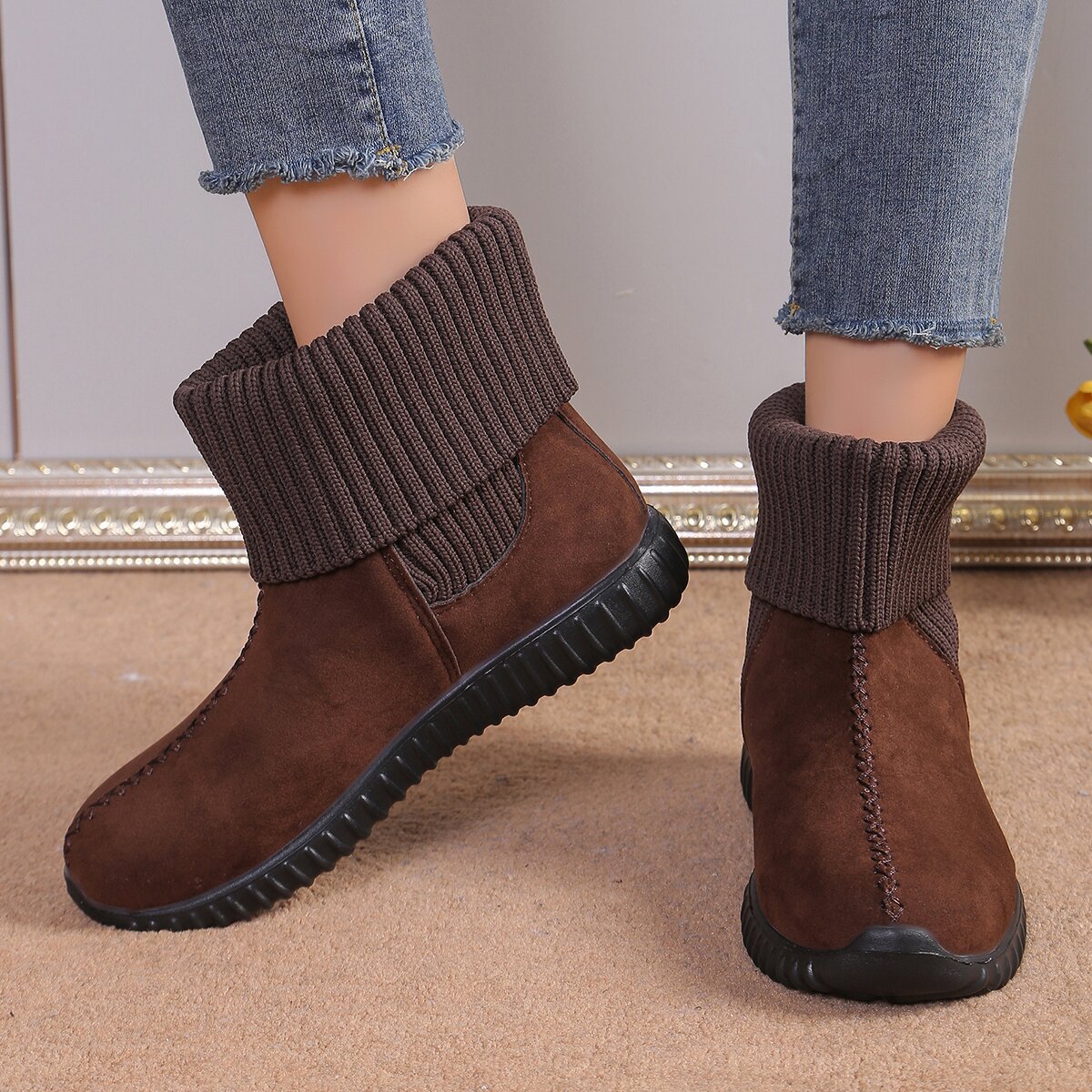 Botines para mujer estilo invernal con puño de punto - Pilar