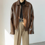 Chaqueta corta de cuero con cremallera para hombre - Emar