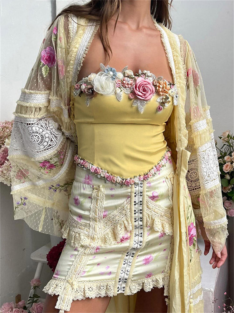 Evy - Top Corsé Vintage Raso Amarillo