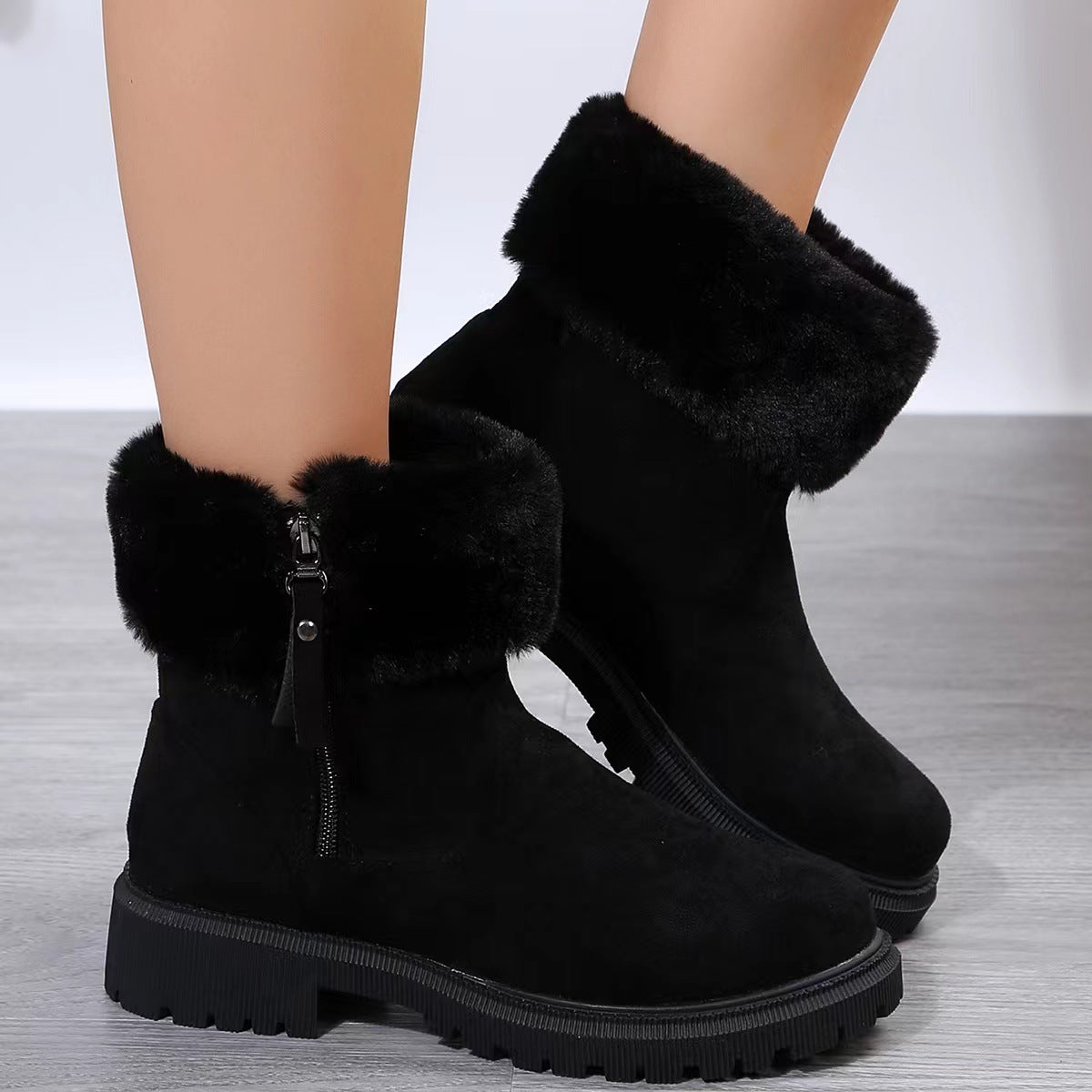Botines para mujer estilo invernal con borde afelpado - Elinea