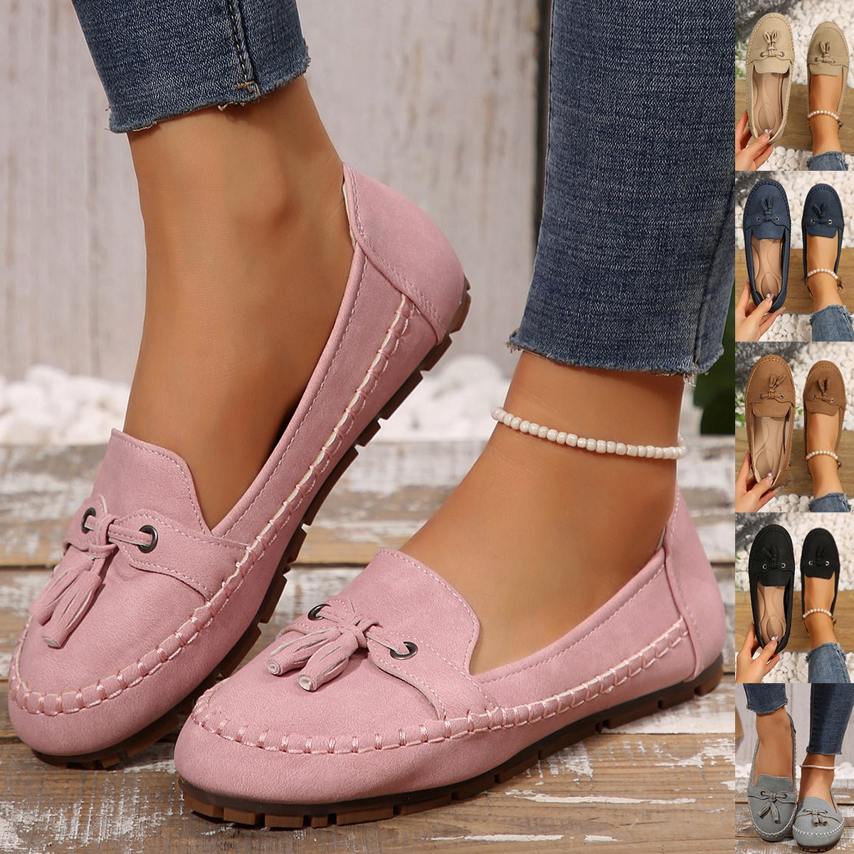 Mocasines planos para mujer antideslizante con detalle de lazo - Martina