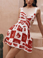 Gilma - Minivestido de línea A con escote en V y exclusivo estampado floral decorativo