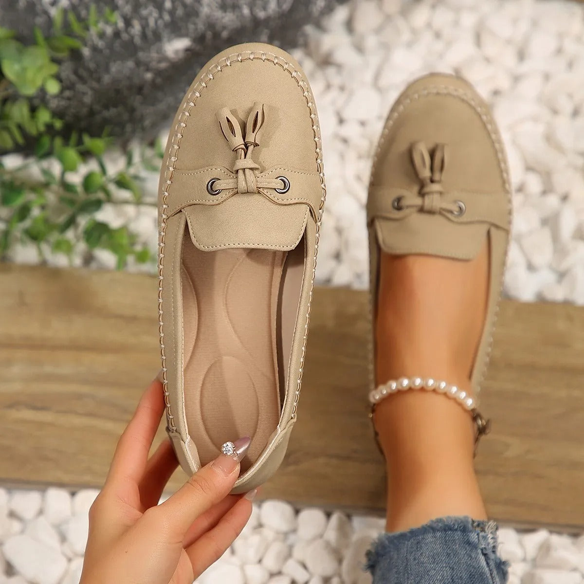 Mocasines planos para mujer antideslizante con detalle de lazo - Martina