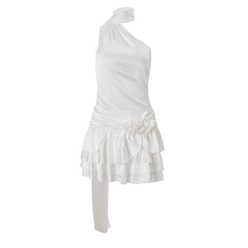 Vestido de tejido satinado asimétrico para mujer - Elba