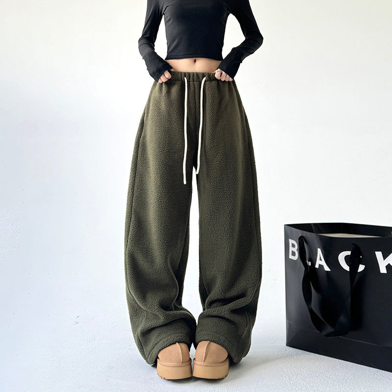 Pantalones para mujer amplios de tejido afelpado - Novanne