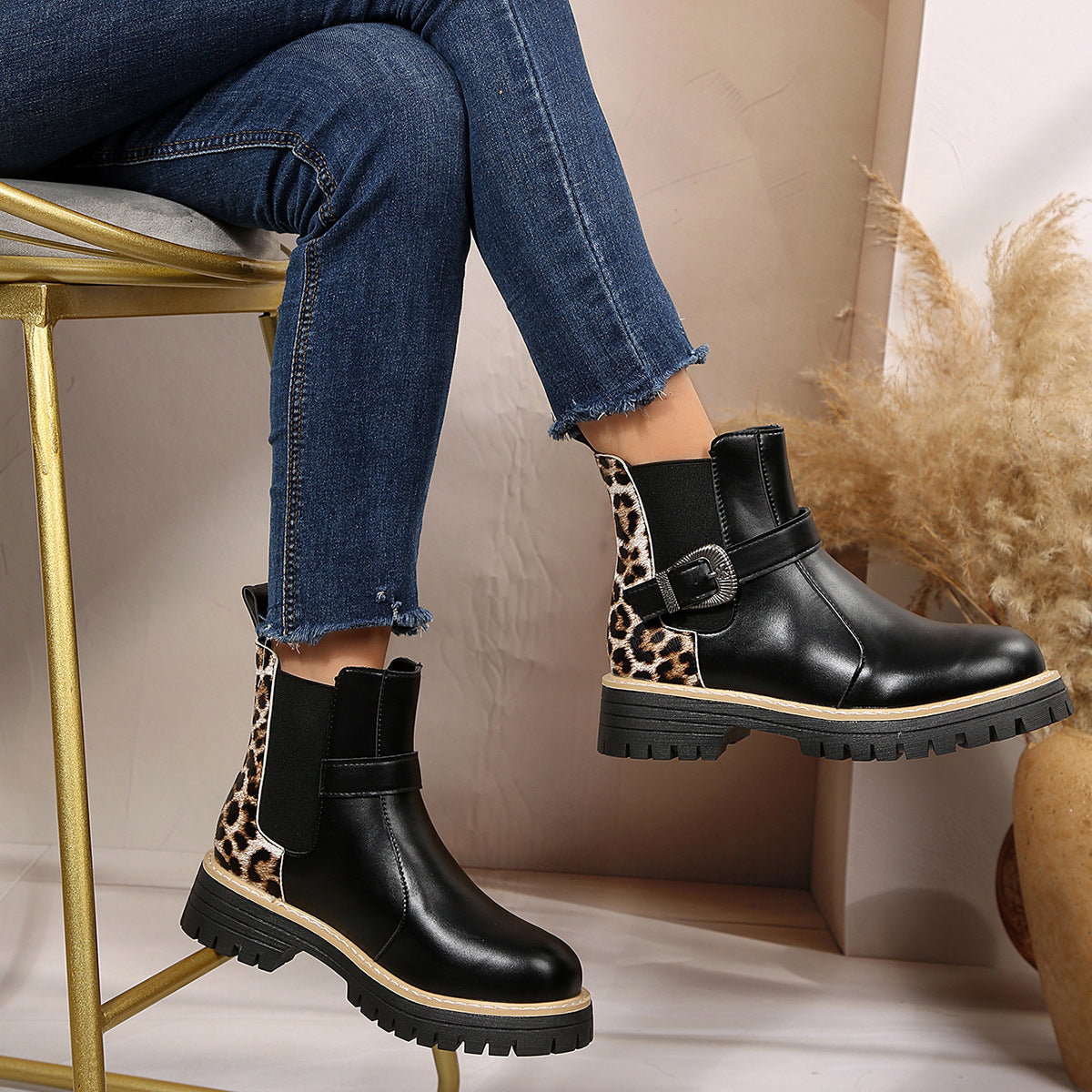 Botas de tobillo para mujer estampado de leopardo - Elviora