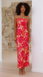Vestido largo floral sin tirantes para mujer - Kaia