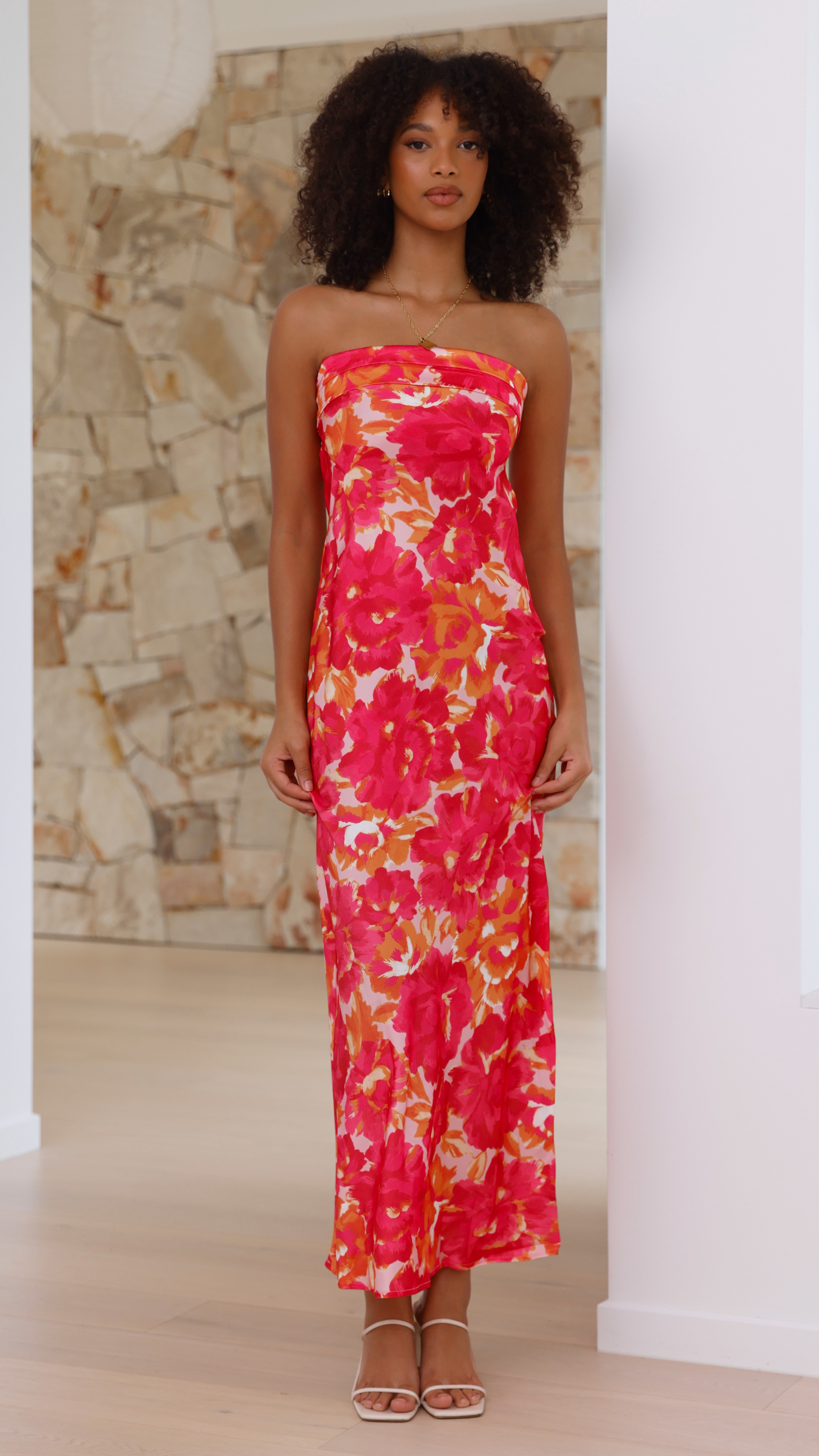 Vestido largo floral sin tirantes para mujer - Kaia