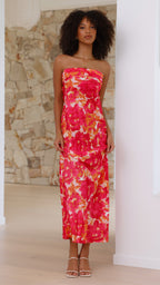 Vestido largo floral sin tirantes para mujer - Kaia