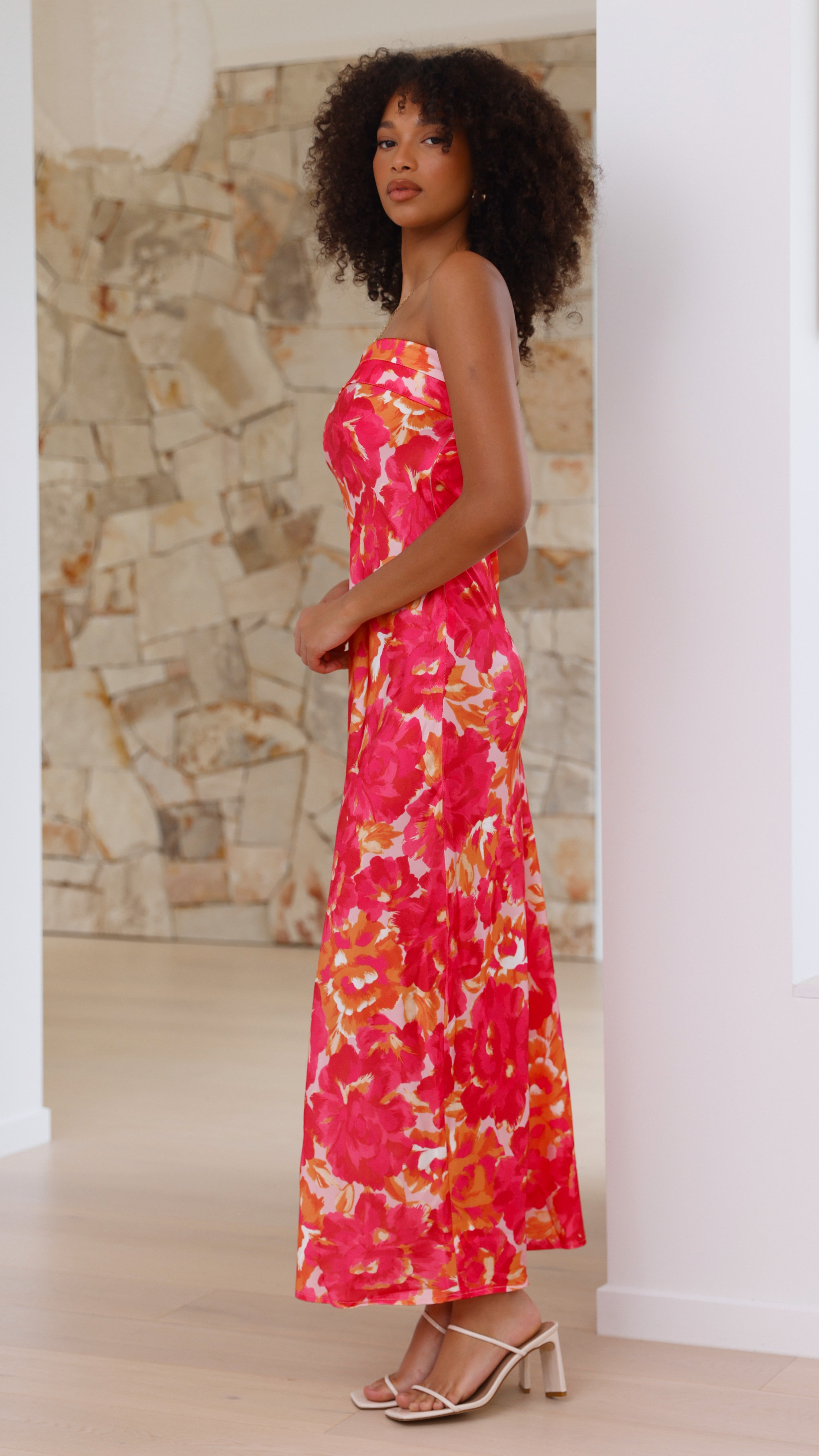 Vestido largo floral sin tirantes para mujer - Kaia