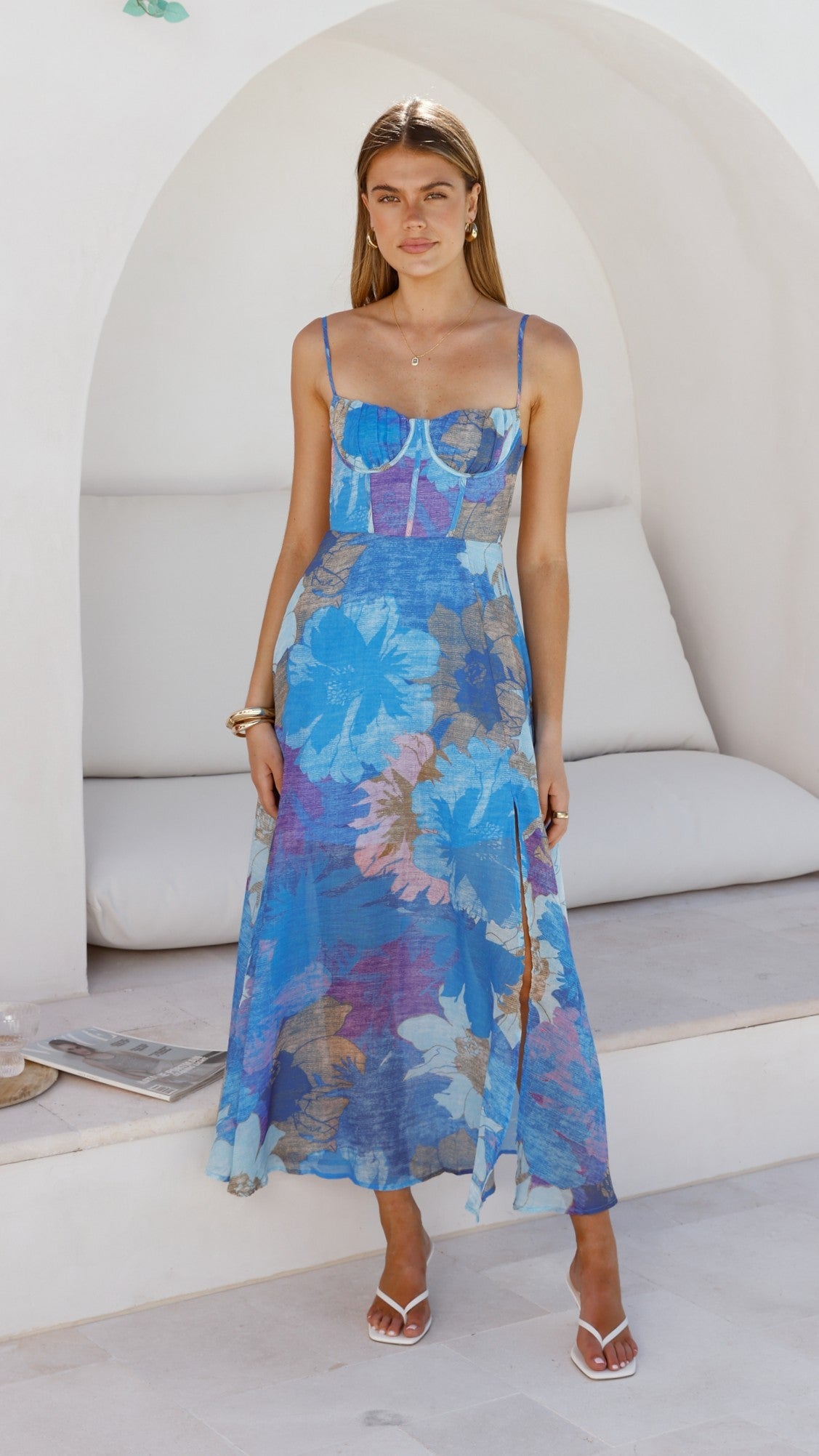 Vestido largo de fiesta con estampado floral - Nancy
