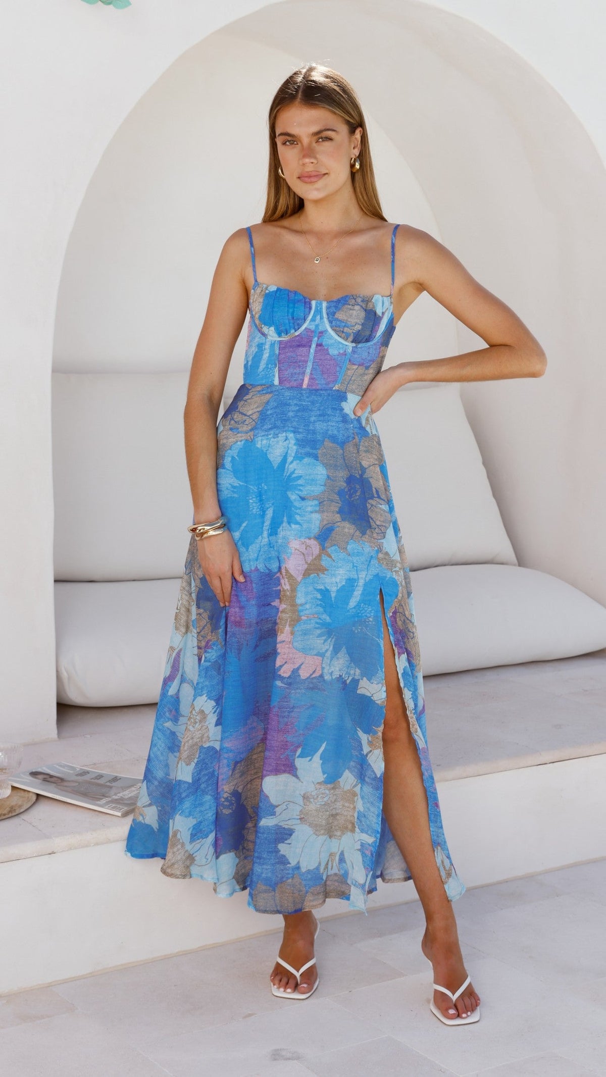 Vestido largo de fiesta con estampado floral - Nancy