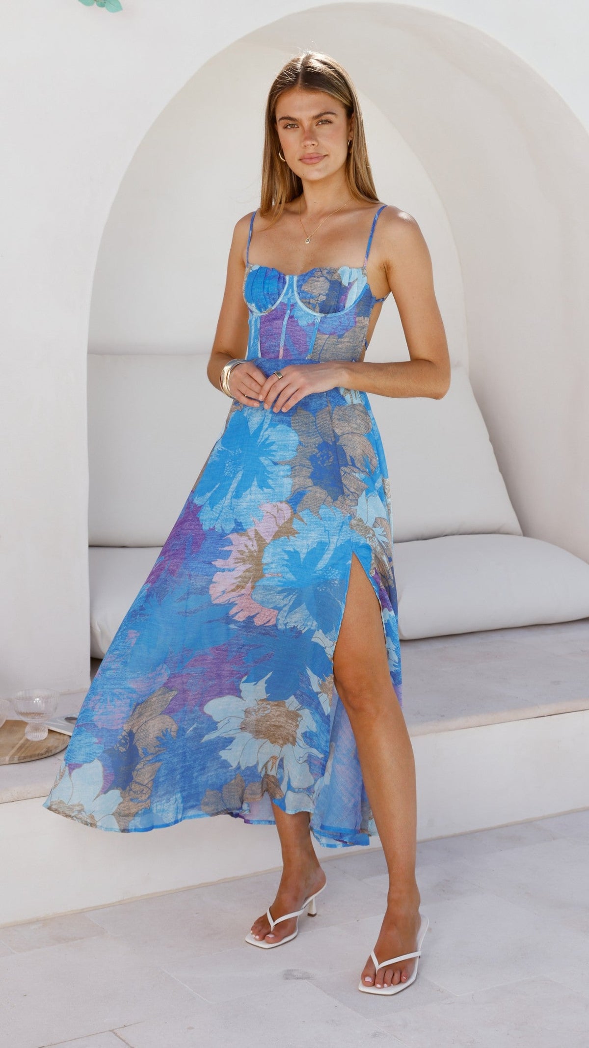 Vestido largo de fiesta con estampado floral - Nancy