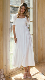 Vestido midi blanco con hombros descubiertos para mujer - Renata