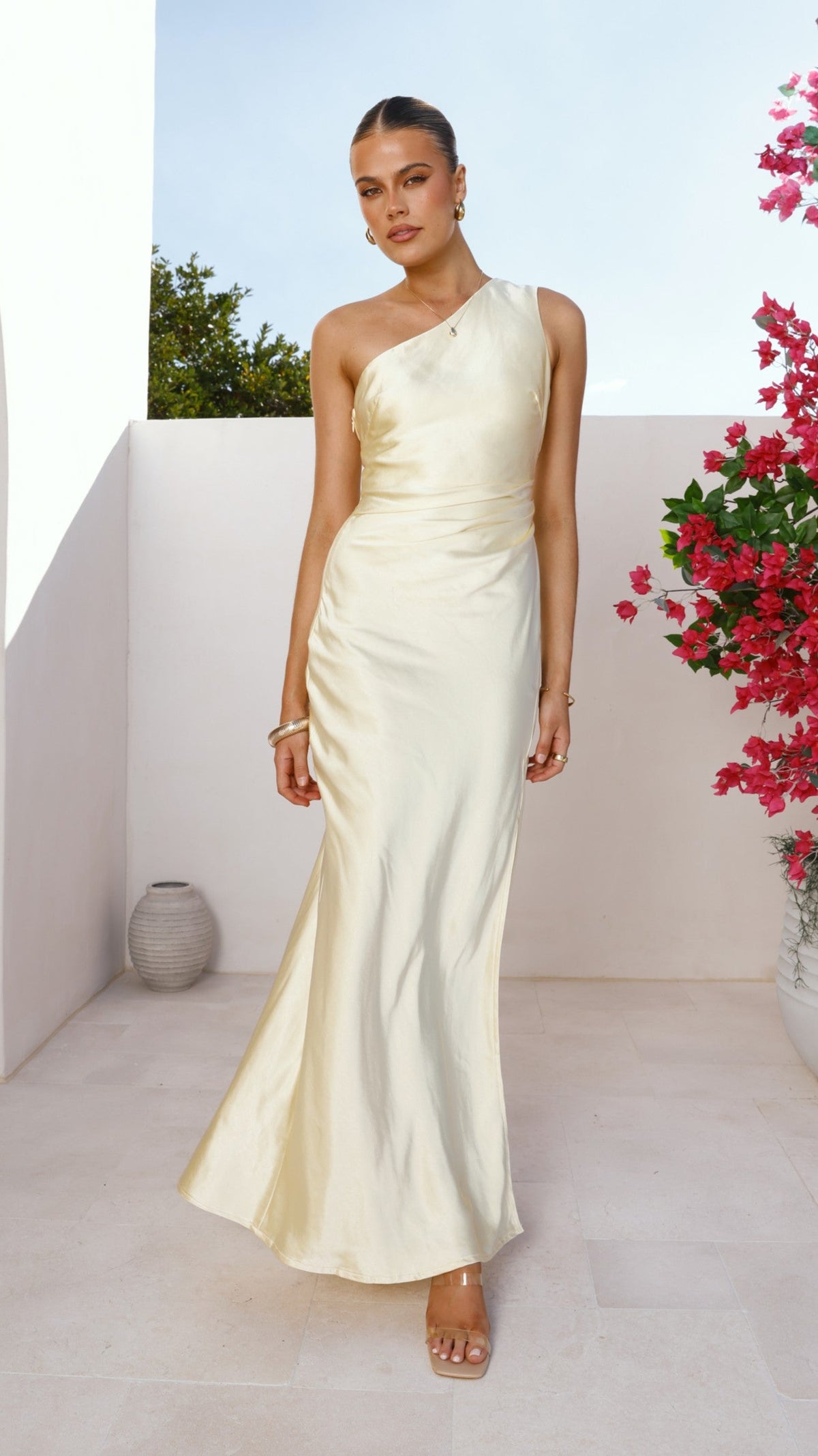 Vestido largo de un solo hombro para mujer - Rousa