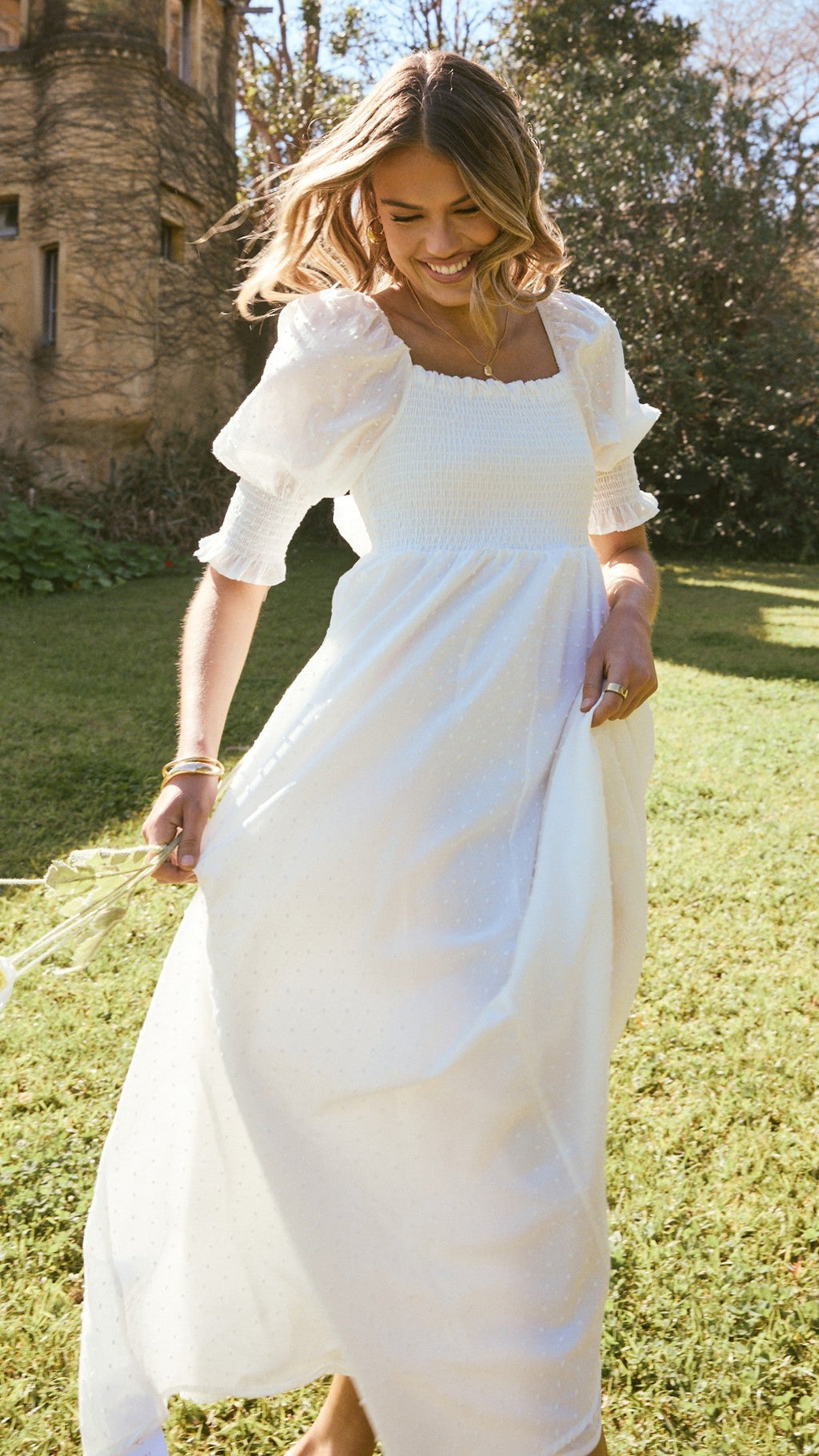 Vestido midi blanco con hombros descubiertos para mujer - Renata