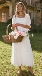 Vestido midi blanco con hombros descubiertos para mujer - Renata