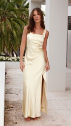 Vestido largo elegante con escote cuadrado para mujer - Alina